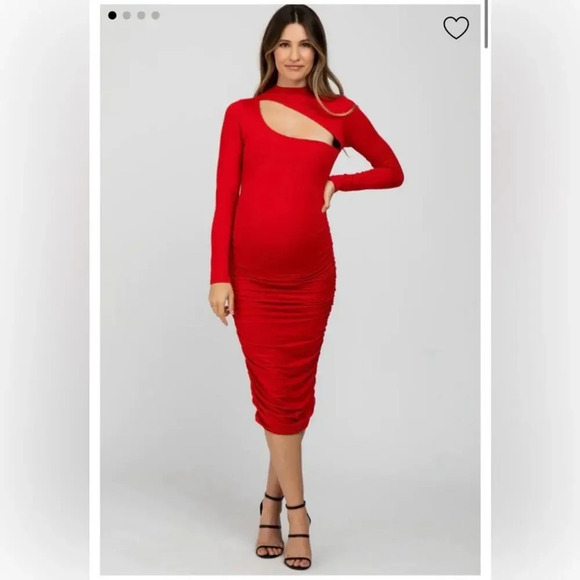 Maternity Red Fitted Ruched Cutout Neclkine - Picture 3 of 8